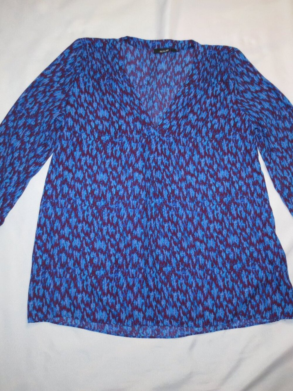 A.N.A.womens BLOUSE blue SHIRT burgundy V-NECK lightweight BOHO SIZE M
